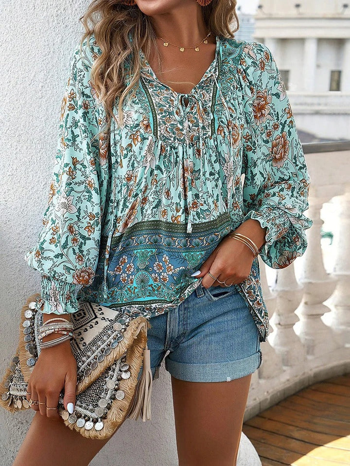 Beverly | Women's Longline Summer Floral Top with Drawstring