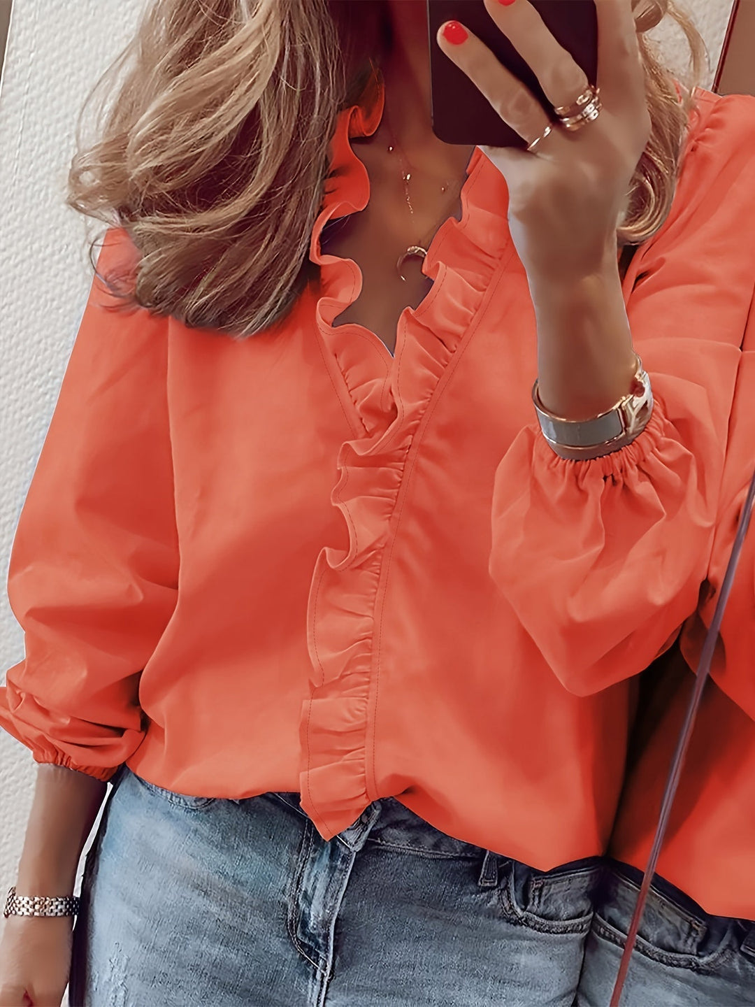 Aria | Women's V-Neck Shirt with Ruffle Detail