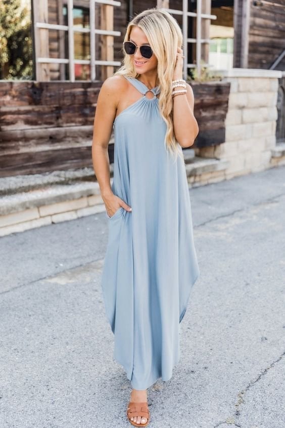 Jezrah | Women's Halter Breeze Maxi Dress with Pockets