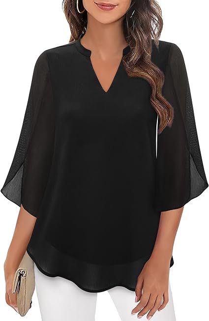 Annelyn | Women's Luxe Layered Blouse with V-Neck and 3/4 Sleeve