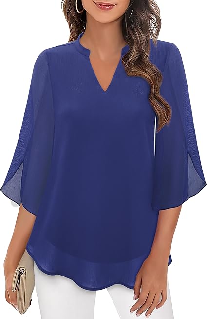 Annelyn | Women's Luxe Layered Blouse with V-Neck and 3/4 Sleeve