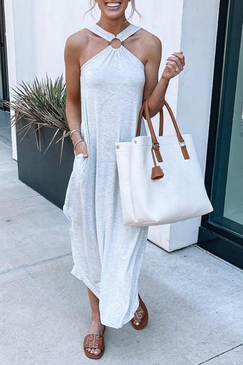 Jezrah | Women's Halter Breeze Maxi Dress with Pockets
