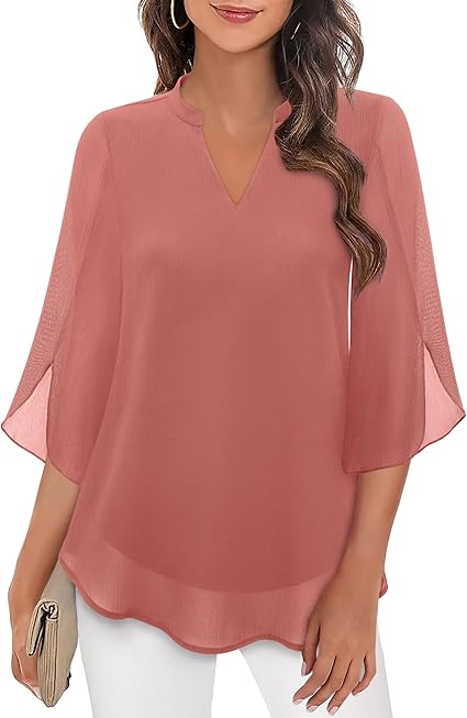 Annelyn | Women's Luxe Layered Blouse with V-Neck and 3/4 Sleeve