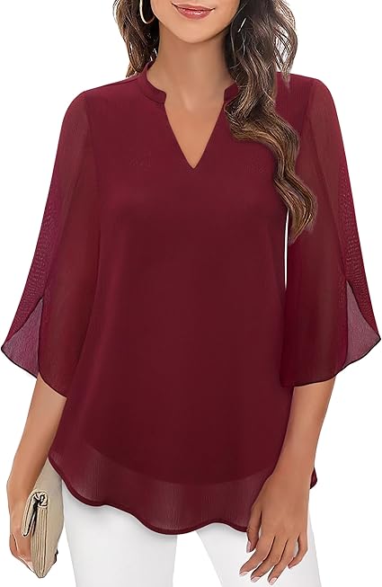 Annelyn | Women's Luxe Layered Blouse with V-Neck and 3/4 Sleeve