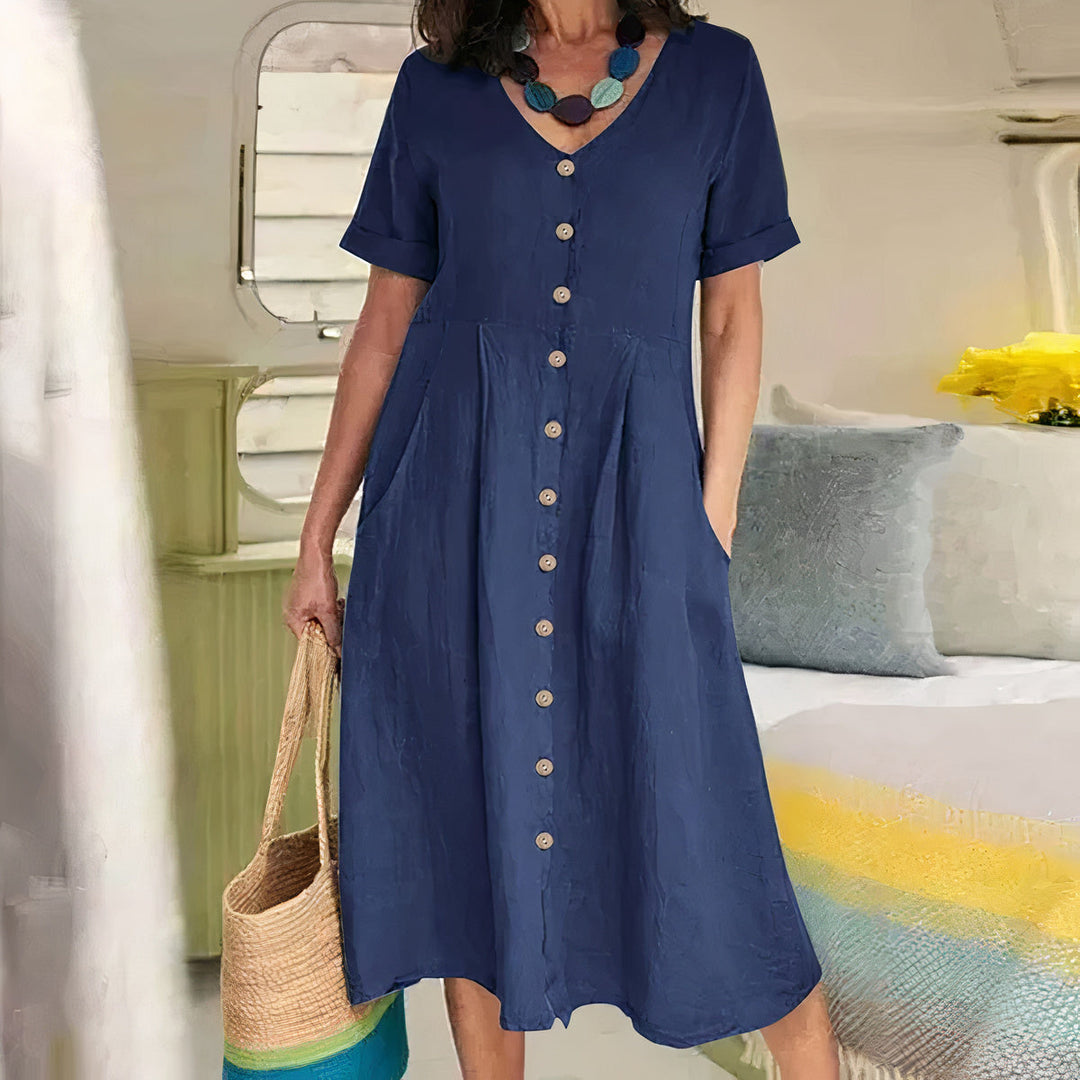 Briar | Women's Relaxed Effortless Buttoned Midi Dress with Pockets