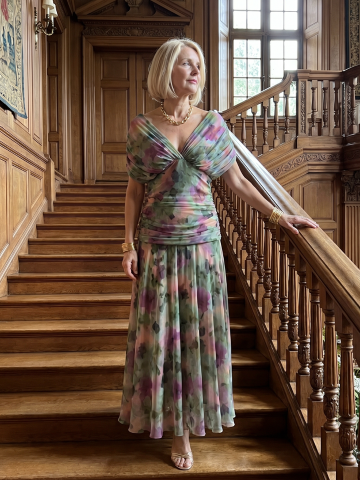 Calen | Women's Elegant Off-Shoulder Midi Dress with Flowing Design