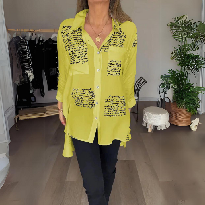 Callista | Women's Longline Handwritten Button-Up Shirt