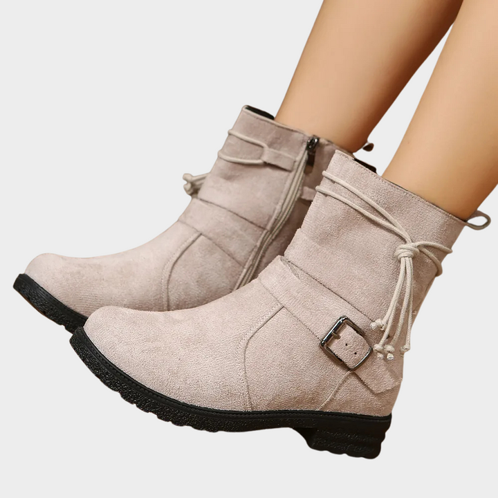 Delaney | Women's Cushioned Buckle Low Heel Ankle Boots