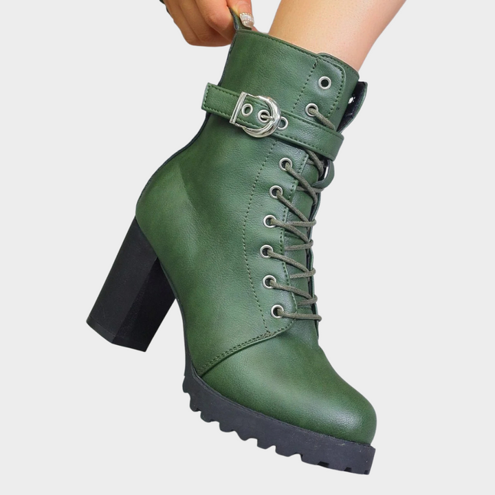 Quinn | Women's Cushioned Lace-Up Flared Heel Ankle Boots