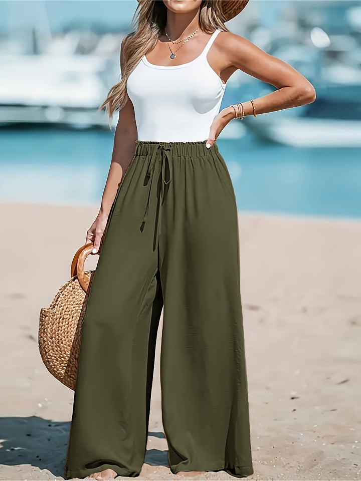 Avery | Women's Breathable High-Waisted Wide-Leg Trousers with Drawstring