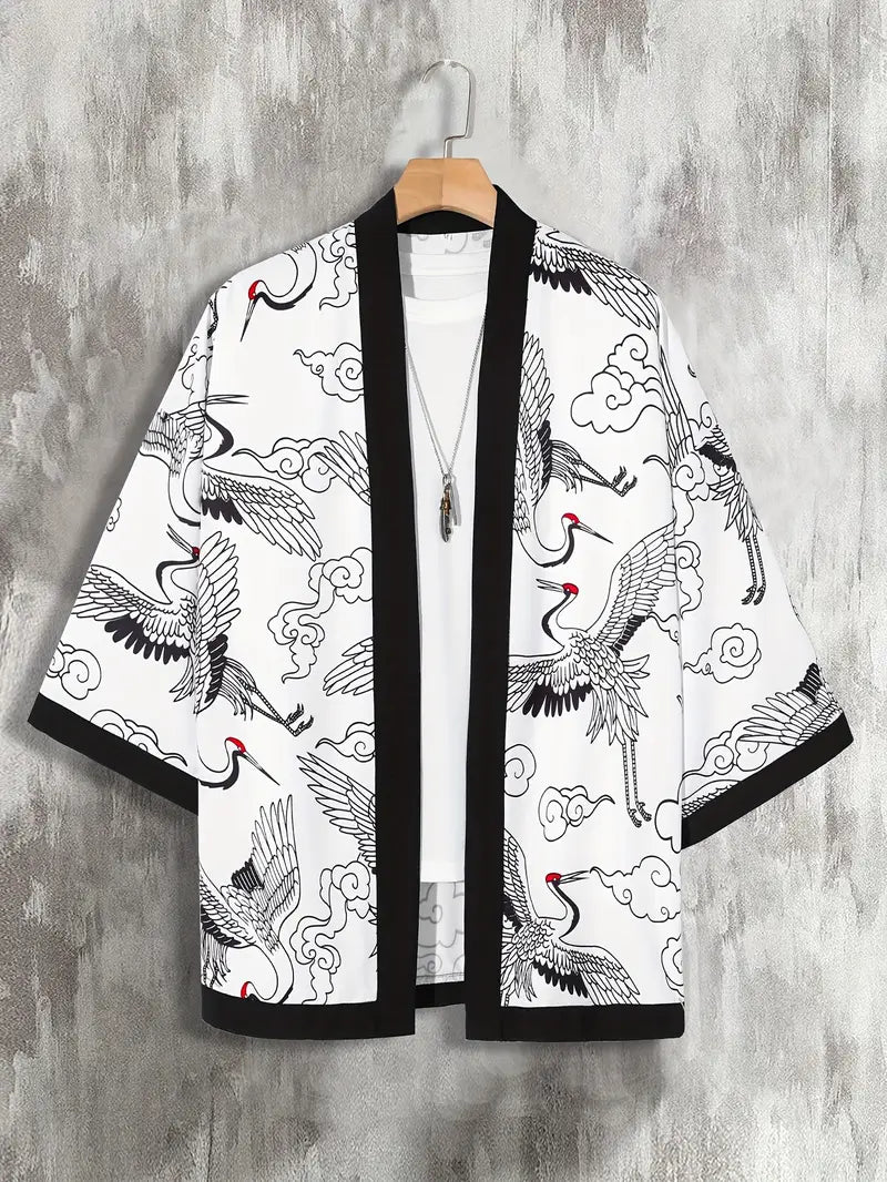Aki | Men’s Lightweight Kimono Cardigan with Asymmetric Neck and 3/4 Sleeve
