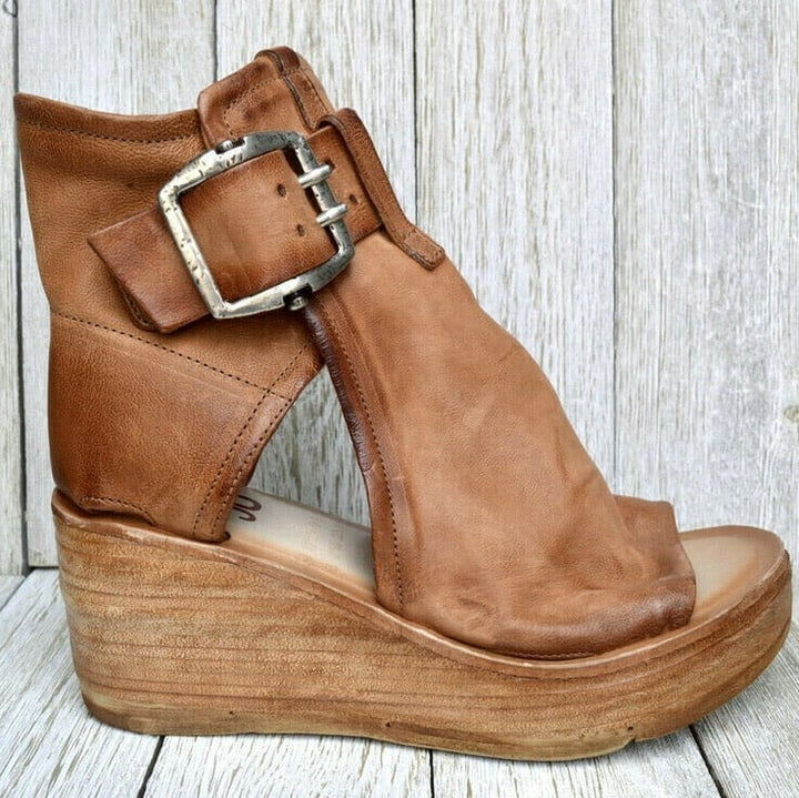 Ariana | Women's Orthopedic Open-Toe Bold Buckle Wedge Sandals with Arch Support