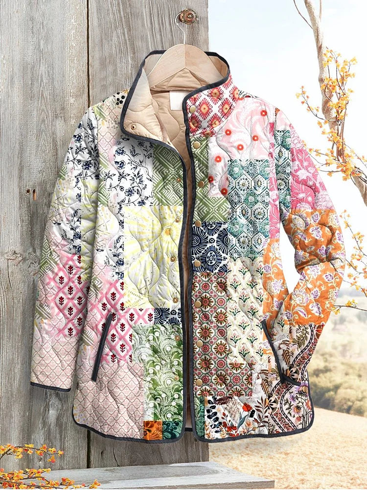 Women's Relaxed Jacket with Floral Pattern, Casual, Quilted