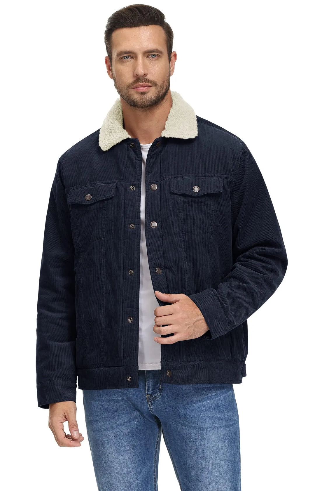 Vasco Men's Winter Jacket with Pockets and Round Neck