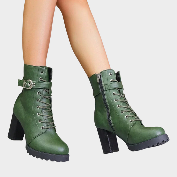 Quinn | Women's Cushioned Lace-Up Flared Heel Ankle Boots