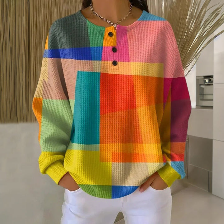 Women's Colourful Vintage Sweatshirt with Round Neck and Long Sleeve
