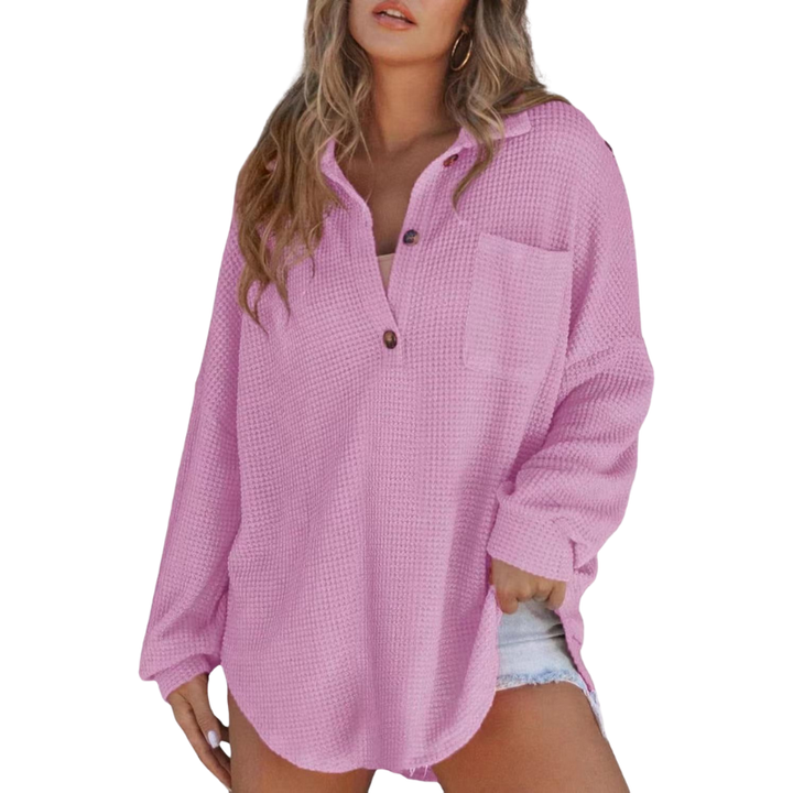 Kathryn | Women's Longline Breezy V-Neck Button-Up Tunic Blouse
