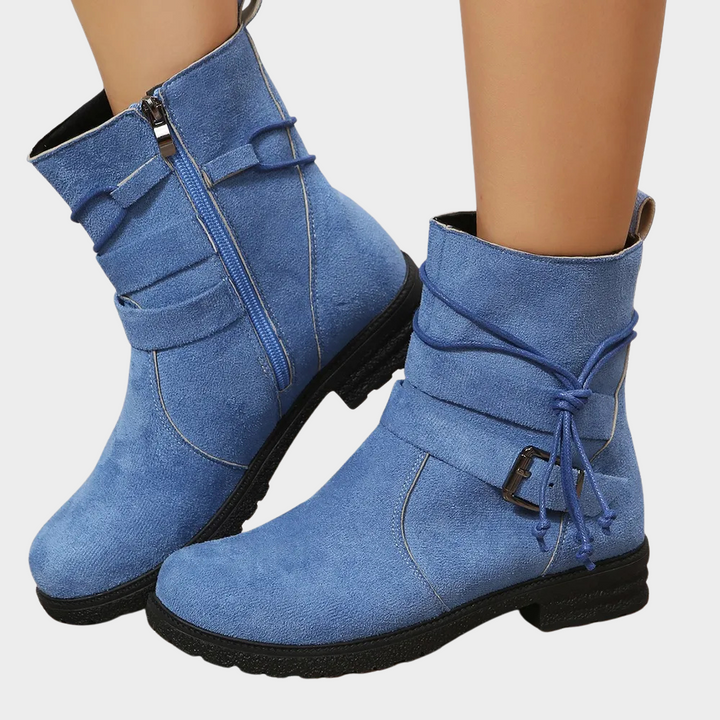 Delaney | Women's Cushioned Buckle Low Heel Ankle Boots