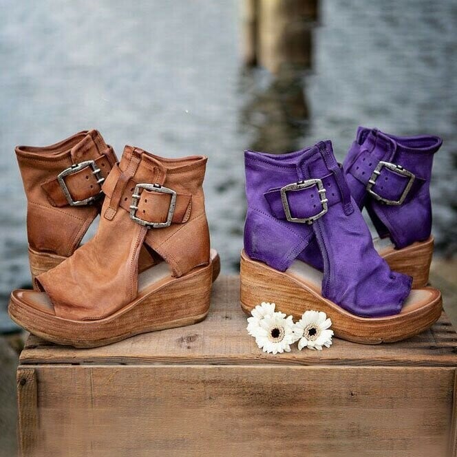 Ariana | Women's Orthopedic Open-Toe Bold Buckle Wedge Sandals with Arch Support