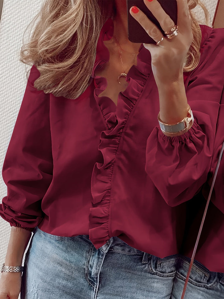 Aria | Women's V-Neck Shirt with Ruffle Detail