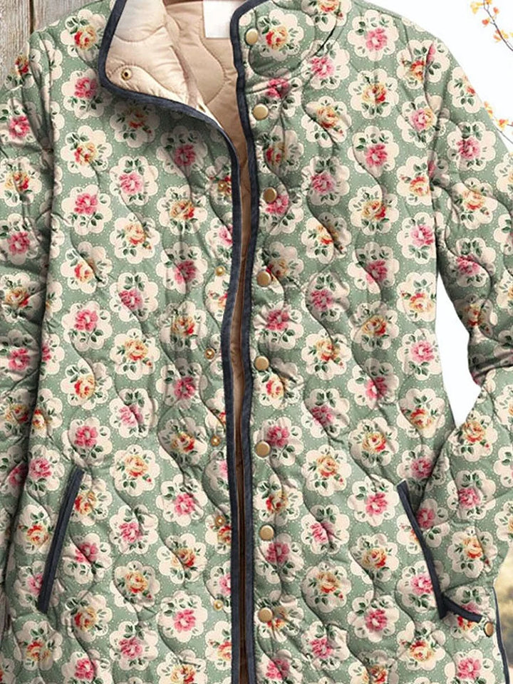 Women's Relaxed Vintage Sweet Jacket Art Print with Flowers
