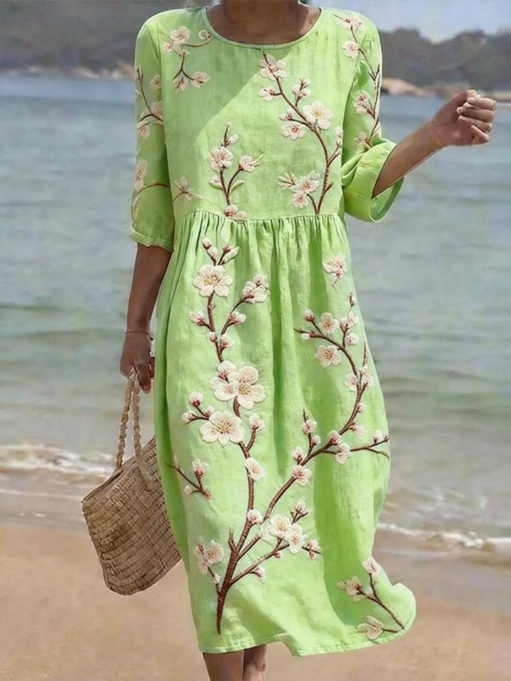 Caroline | Women's Floral Casual Elbow-Sleeve Midi Dress