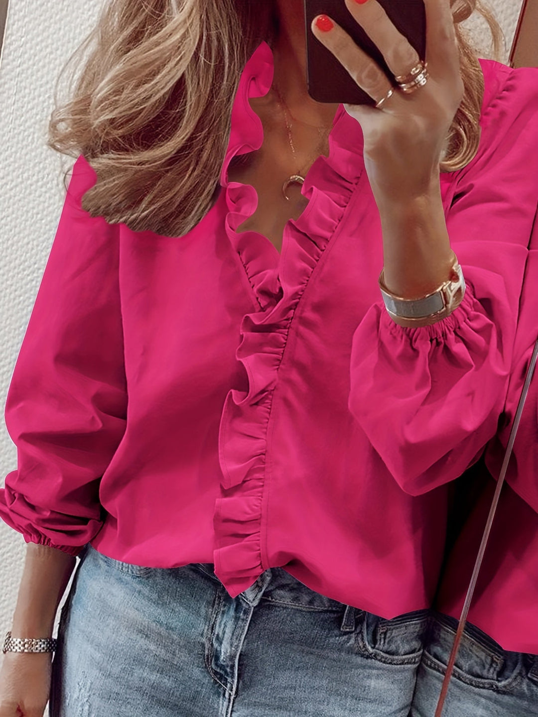 Aria | Women's V-Neck Shirt with Ruffle Detail