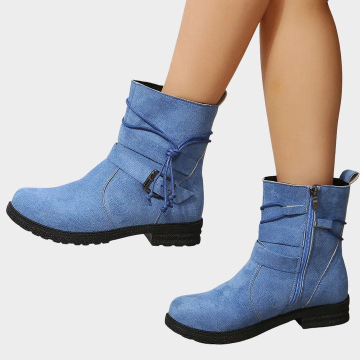Delaney | Women's Cushioned Buckle Low Heel Ankle Boots