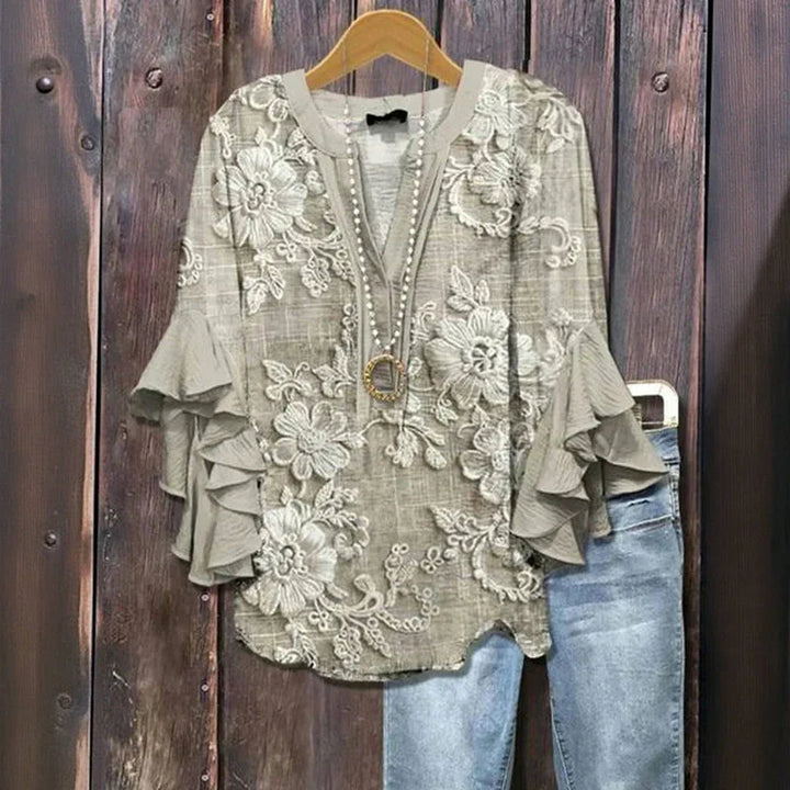 Maci | Women's Vintage Floral Ruffle-Sleeve Blouse