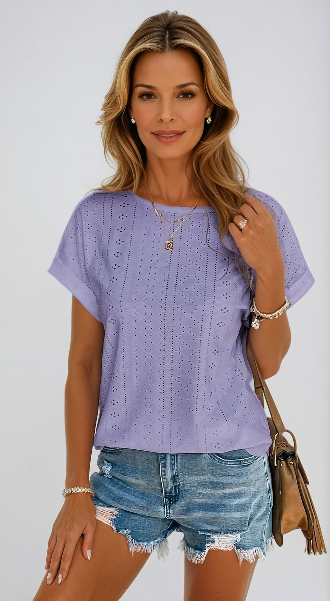 Becky | Women's Casual Eyelet Top with Short Sleeve