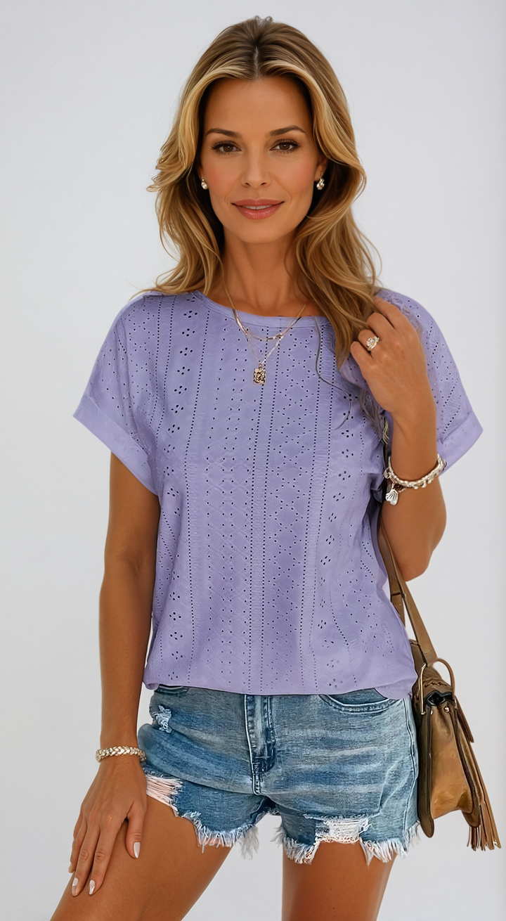 Becky | Women's Casual Eyelet Top with Short Sleeve