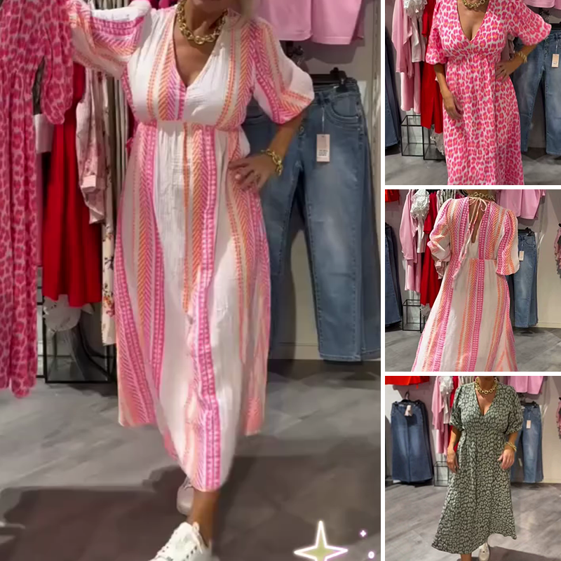 Avenia | Women's Printed V-Neck Maxi Dress