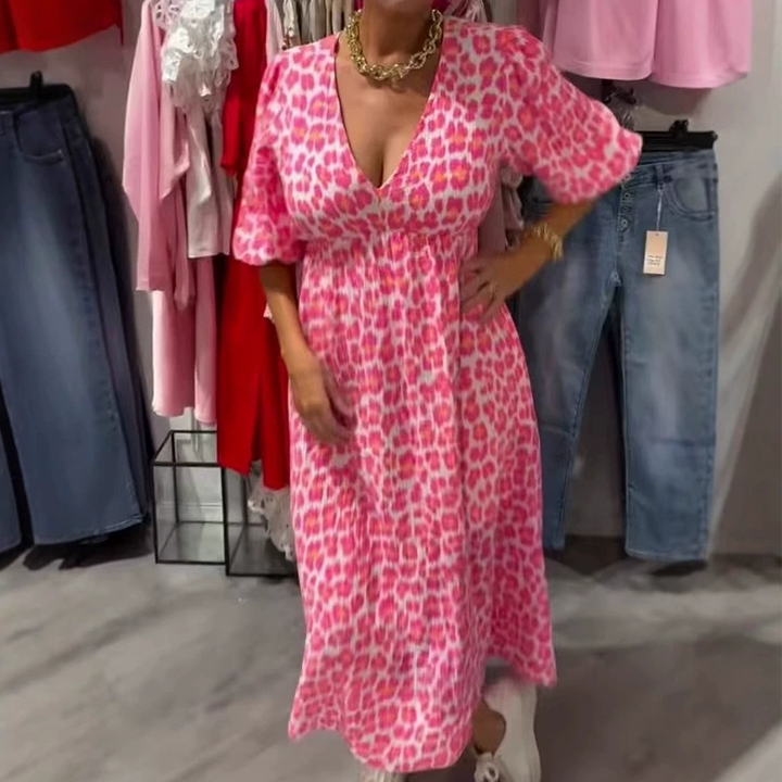Avenia | Women's Printed V-Neck Maxi Dress