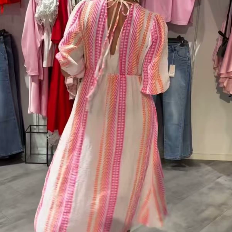 Avenia | Women's Printed V-Neck Maxi Dress