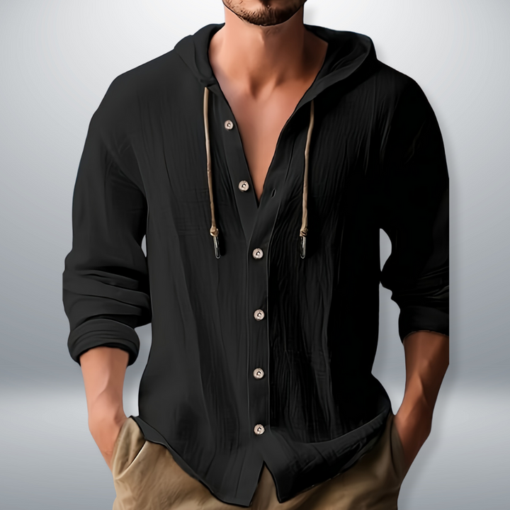 Kevin | Men's Longline Casual Hooded Shirt with Pockets and Drawstring