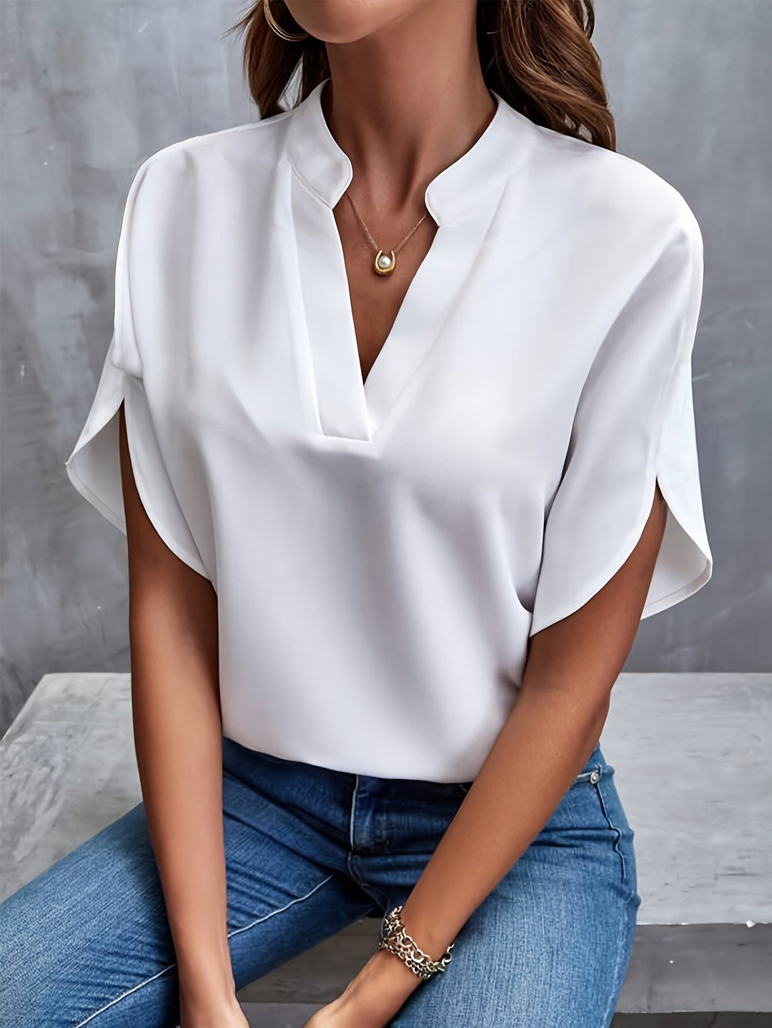 Mina | Women's Luxurious Elegant Blouse with V-Neck and Short Sleeve