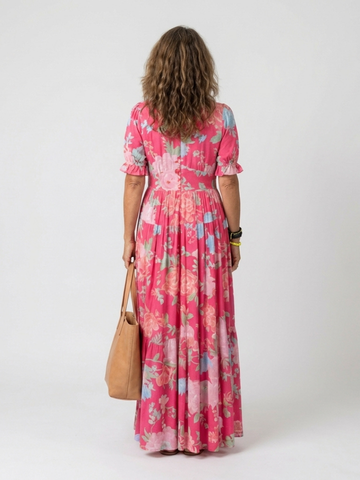Ione | Women's Relaxed Short Sleeve V Neck Floral Midi Dress