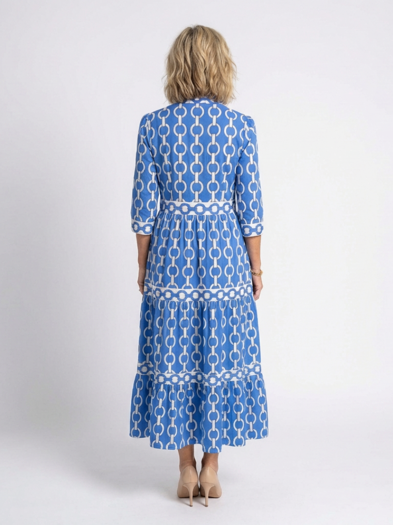 Ysolde | Women's Midi Dress with Three-Quarter Sleeves and Chain Pattern