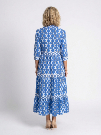 Ysolde | Women's Midi Dress with Three-Quarter Sleeves and Chain Pattern