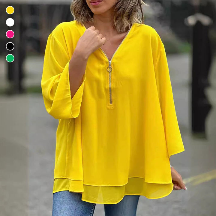 Heidi | Women's Longline V-Neck Flowy Zipped Top
