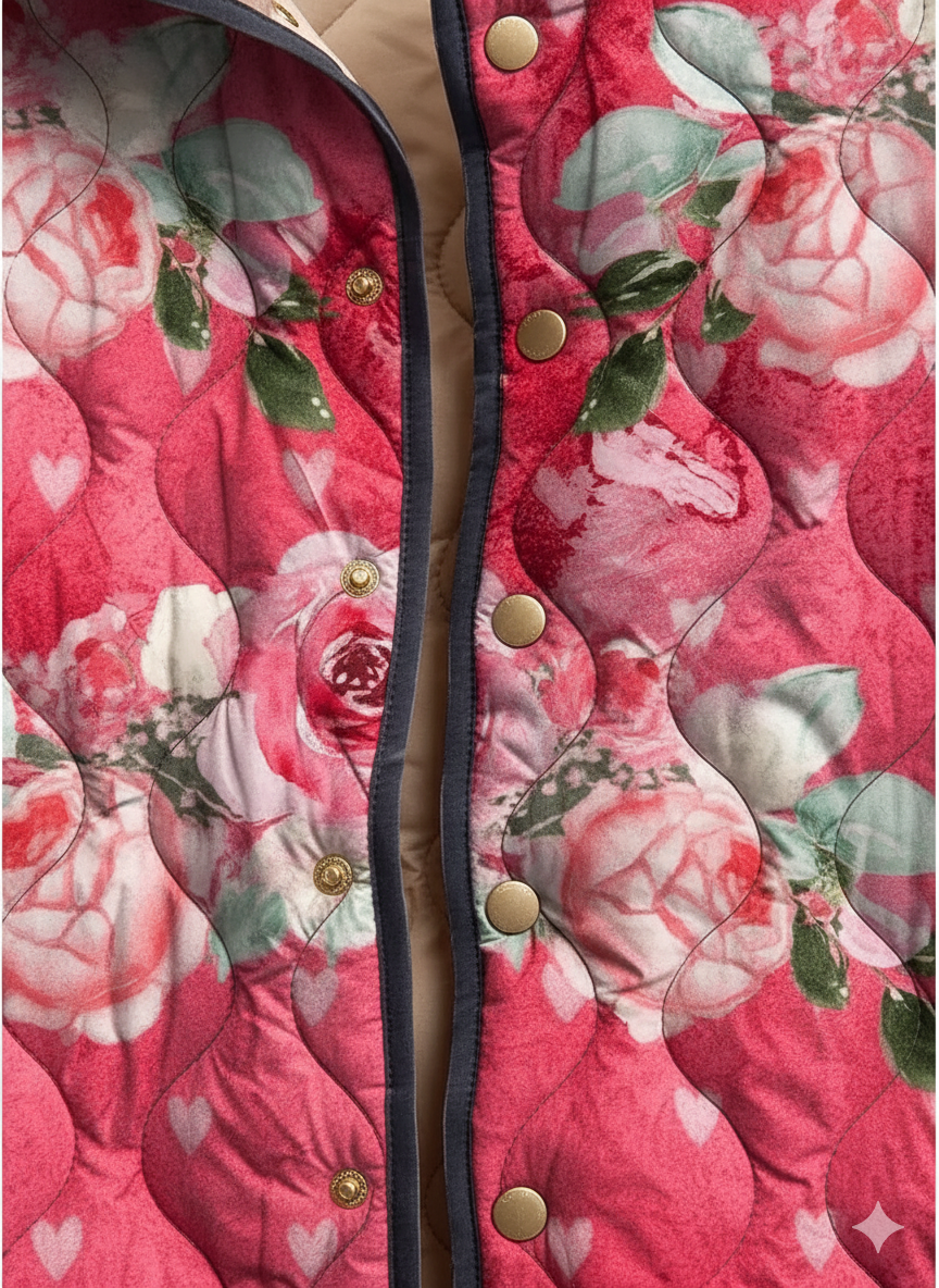 Women's Relaxed Romantic Rose Print Quilted Jacket