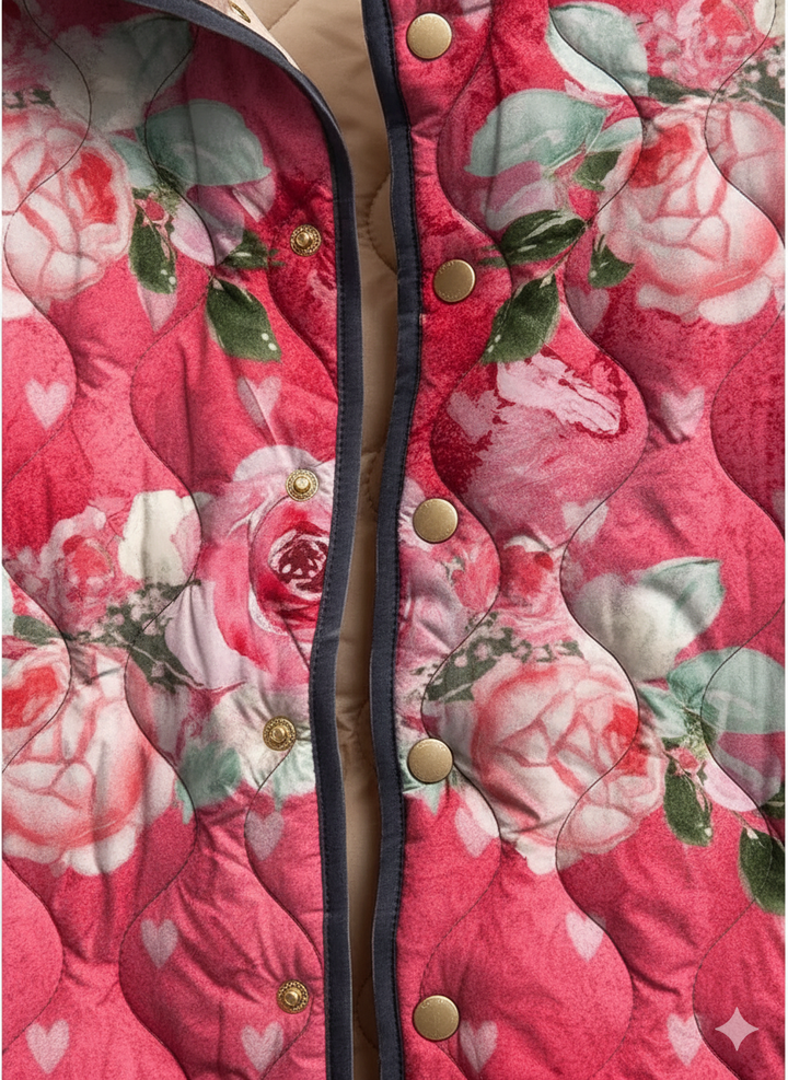Women's Relaxed Romantic Rose Print Quilted Jacket
