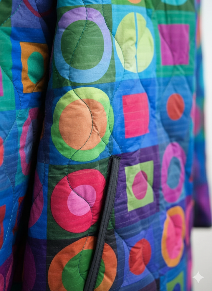 Women's Relaxed Retro Geometric Colour Block Quilted Jacket