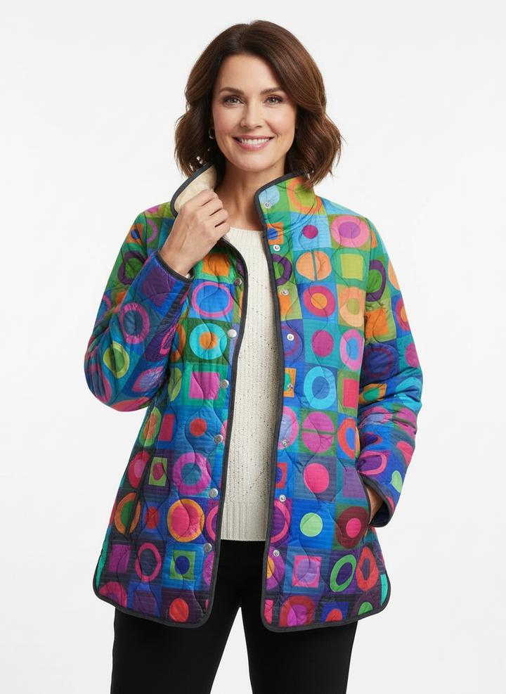 Women's Relaxed Retro Geometric Colour Block Quilted Jacket