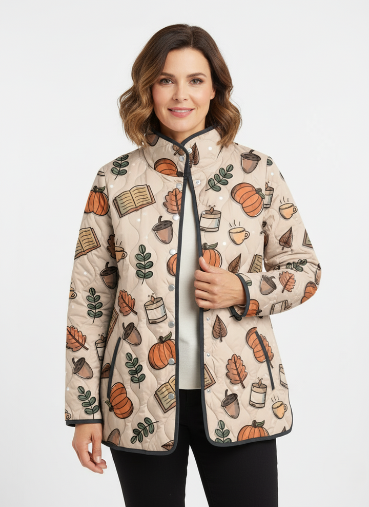Women's Relaxed Cozy Autumn Print Quilted Jacket