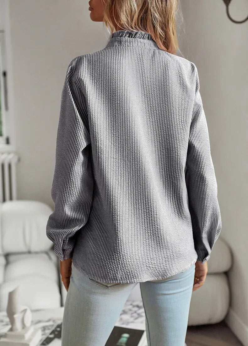 Belle | Women's Elegant Polo Blouse with Ruffle Detail