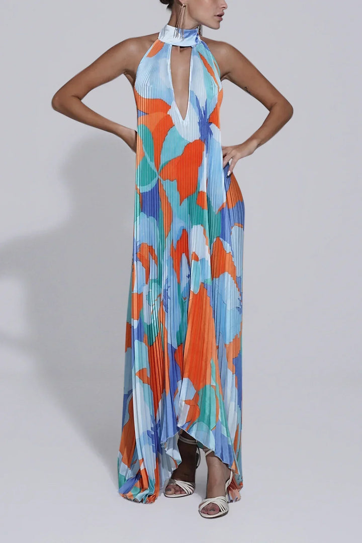 Isla | Women's Elegant Halter Pleated Maxi Dress