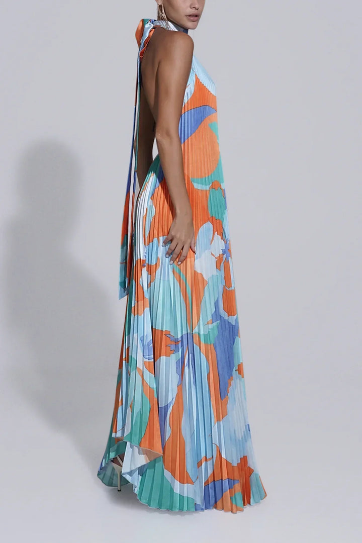 Isla | Women's Elegant Halter Pleated Maxi Dress