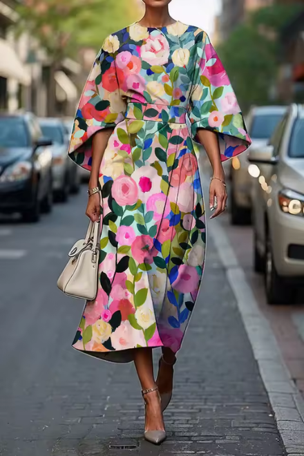 Moxlan | Women's Chic Floral Elegance Midi Dress