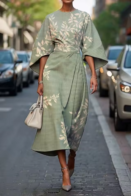 Moxlan | Women's Chic Floral Elegance Midi Dress